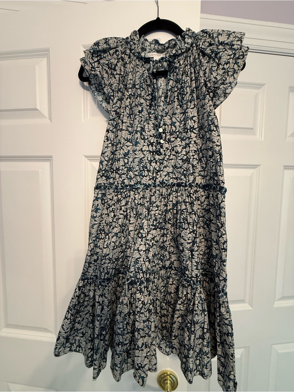 Veronica Beard Navy Floral Ruffle Short Dress
